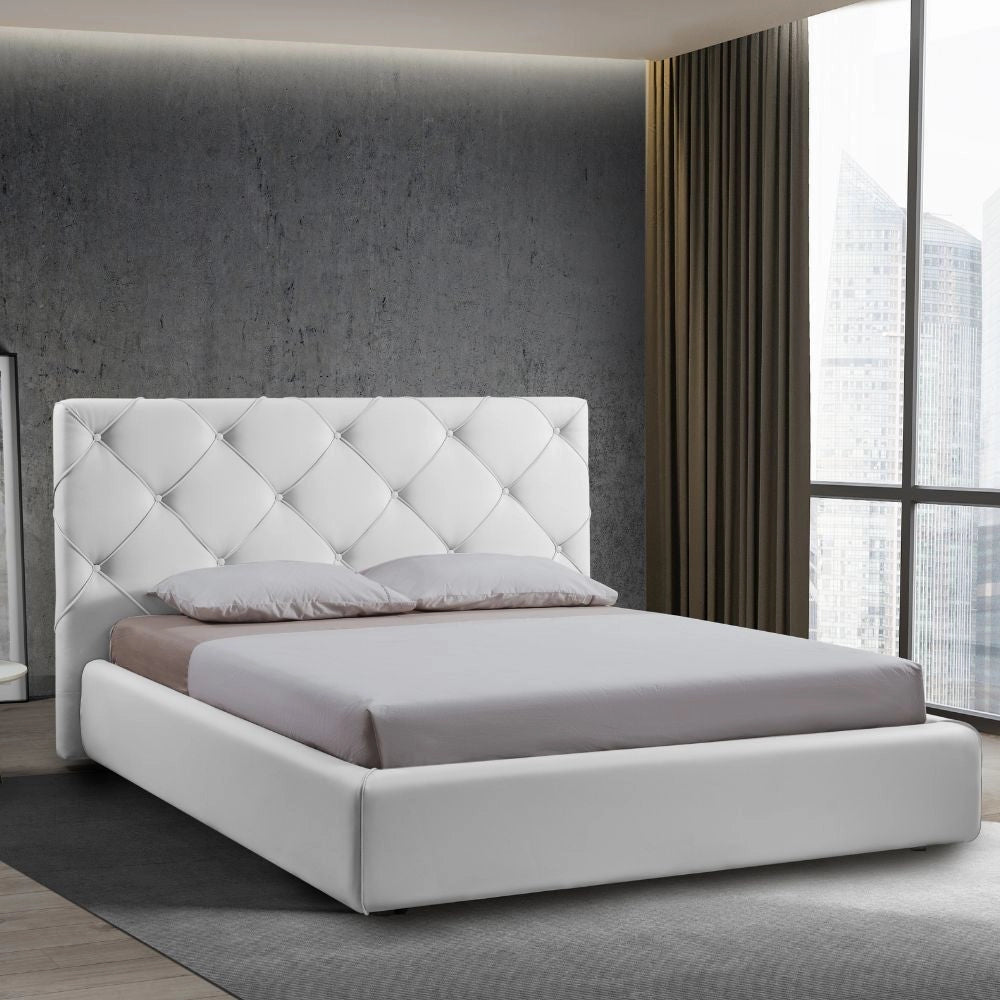 Letto matrimoniale contenitore Kassandra testiera capitonnè ecopelle bianco