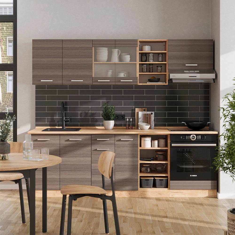 Vicco Cucina componibile Grigio nobile/rovere dorato 240 cm , PL Marmo