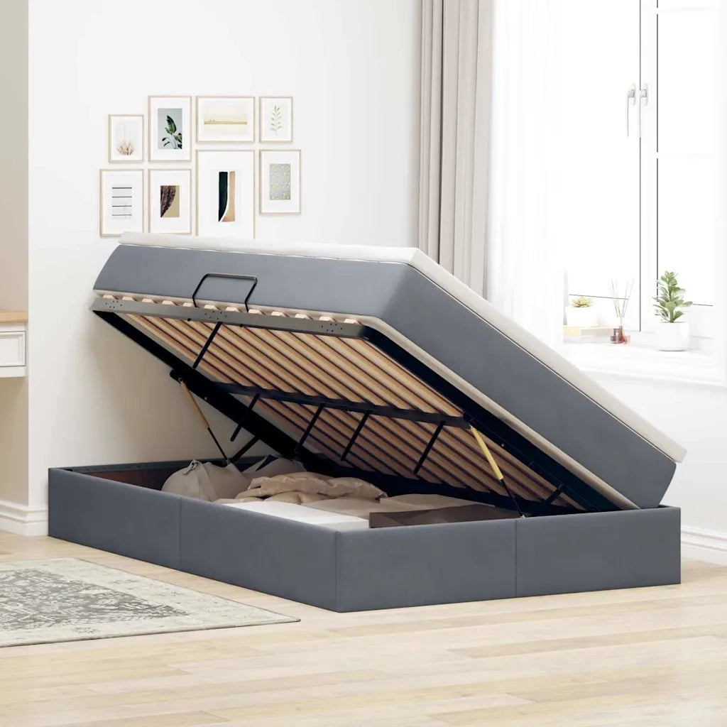 Letto con contenitore e materasso Grigio scuro 120 x 200 cm