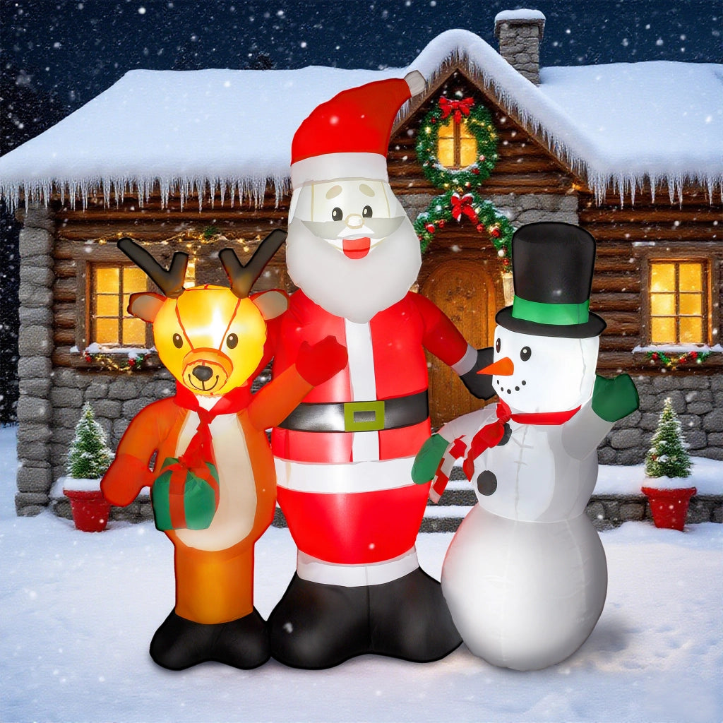 Babbo Natale Gonfiabile con Renna e Pupazzo di Neve ¨C Xylo ¨C 150 cm LED Elettrico Esterno