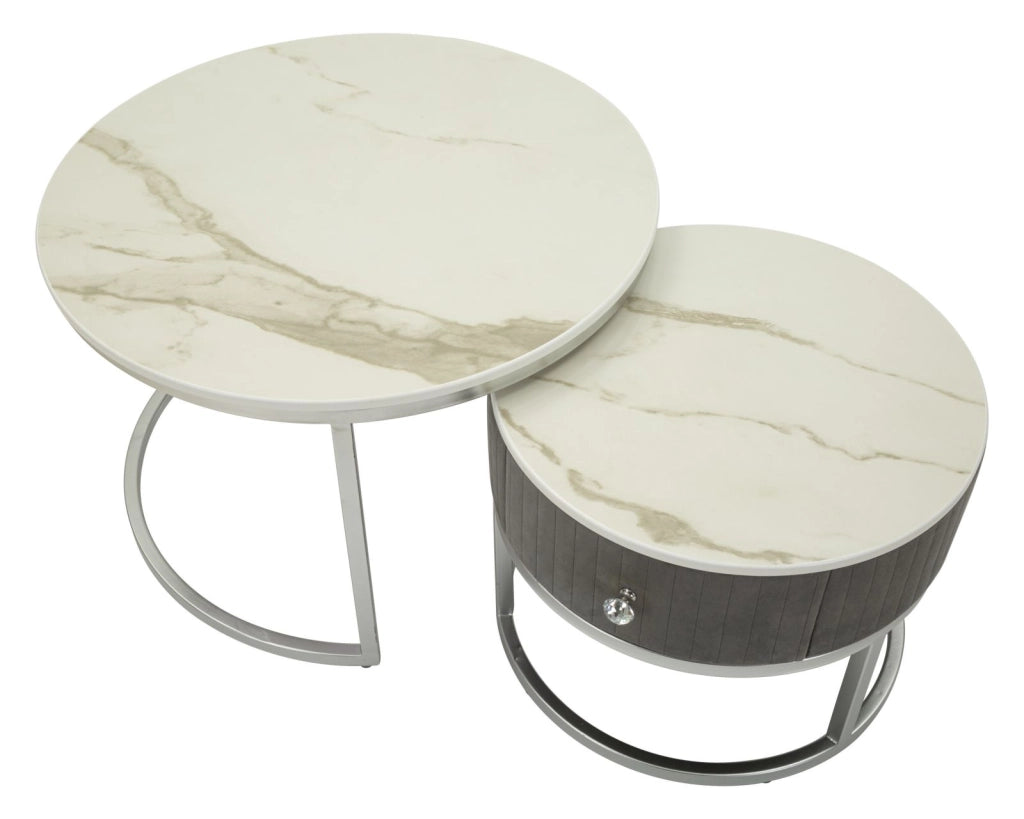 Tavoli da Caffè Greys Coppia Ø70x45 cm - Ø50x40 cm in Pino e MDF e Metallo