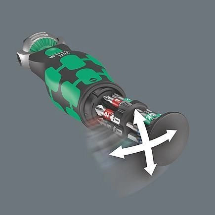 Wera 05004280001 Zyklop Pocket Kit Chiavi a Cricchetto 13 Pezzi con Portabiette Integrato 3-8'' 1-4'' 72 Denti Angolo 5° Testa Orientabile 0° 15° 90° colore Nero Verde