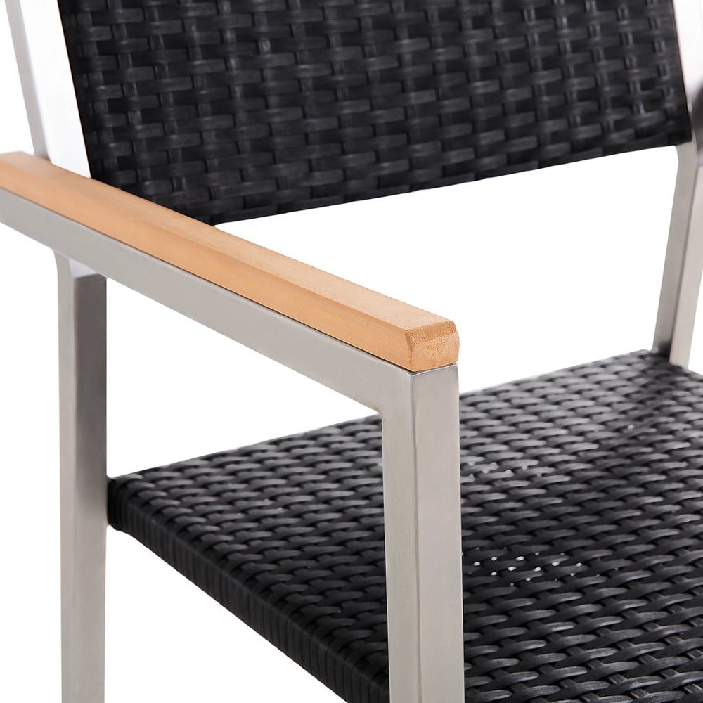 Set da pranzo da giardino Nero con piano in granito Nero sedie in rattan 6 posti 180 x 90 cm piastra tripla
