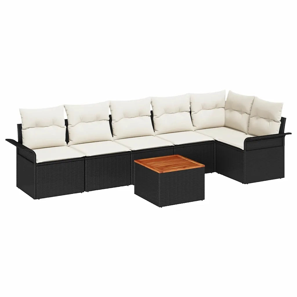 Set Divano da Giardino 7 pcs Nero e Crema polyrattan