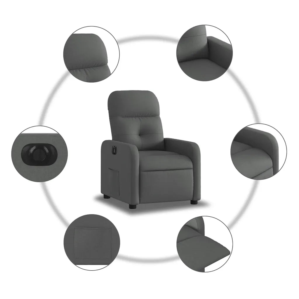 Poltrona | Sedia Relax Elettrica Reclinabile Grigio Scuro in Tessuto