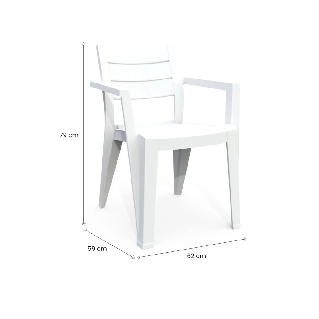 Set di 6 sedie da esterno Courtenay, Seggiola da giardino, Seduta outdoor multiuso, Panchina da giardino, 62x59 h79 cm, Bianco
