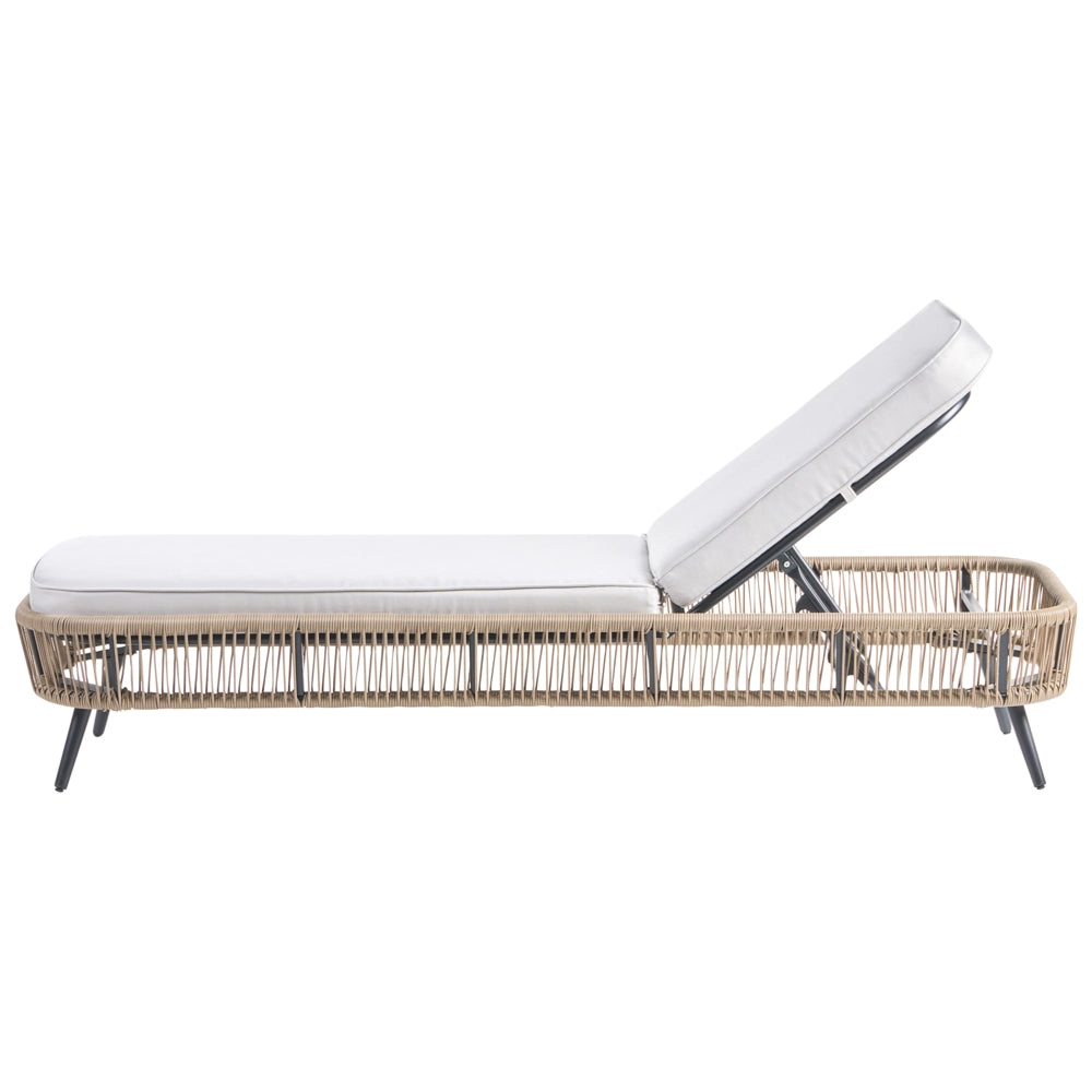Sdraio da giardino beige in rattan PE alluminio e tessuto in poliestere schienale reclinabile regolabile