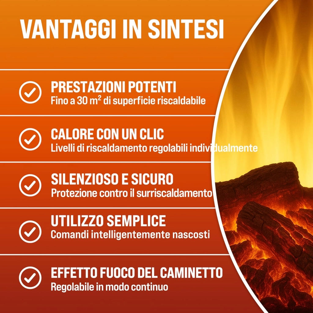 DEUBA® Camino Elettrico 2000W 60x28x50cm Termocamino Luce LED Effetto Fiamma Stufa Elettrica Caminetto finto a Corrente Stile Antico Bianco