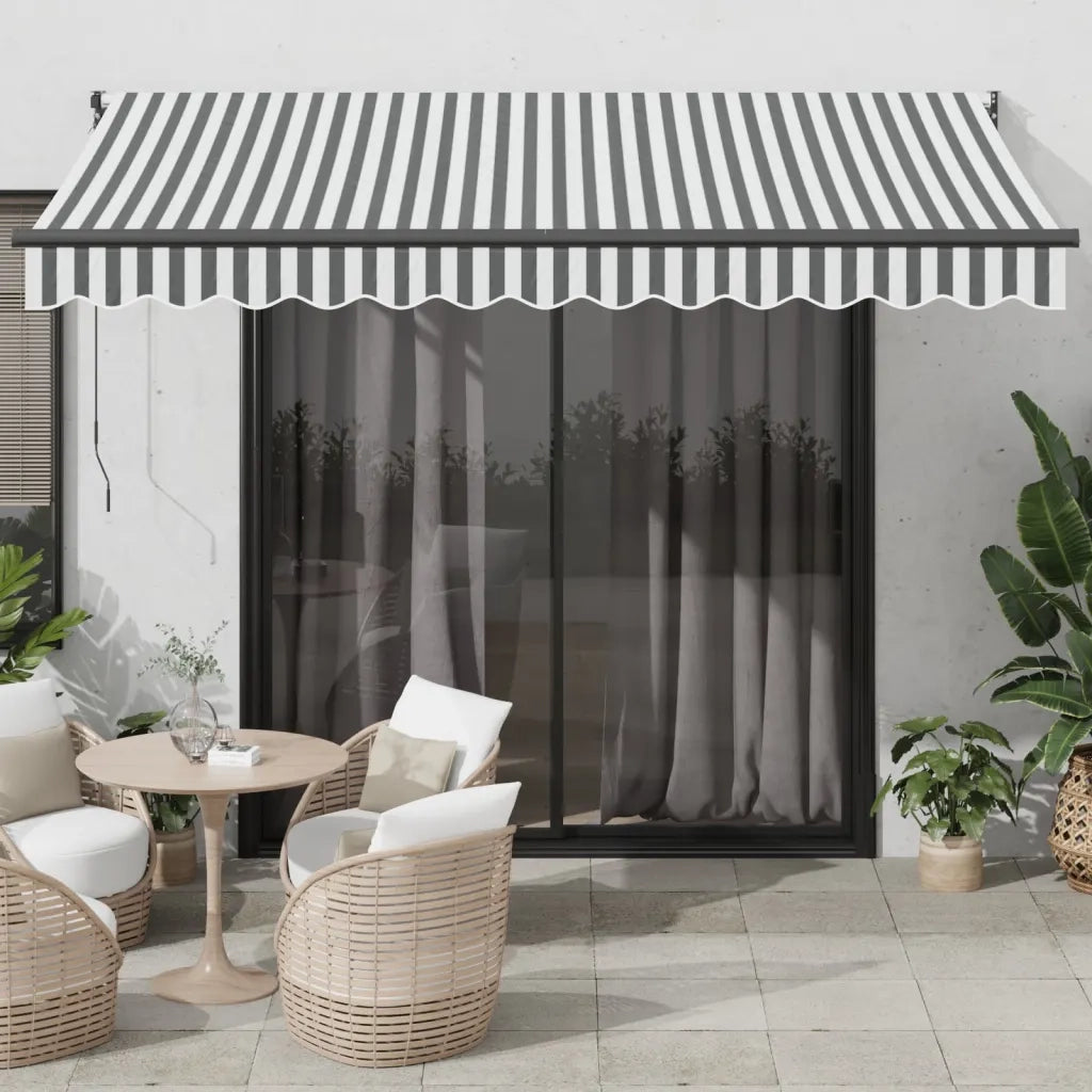 Tenda retrattile-Tenda parasole per balcone Antracite e Bianca 3,5x2,5m Tessuto/Alluminio 742219