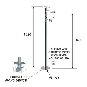 Class line remer miscelatore da pavimento con scarico click clack