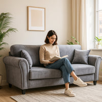 Divano 3 Posti con Rivestimento in Velluto Grigio Premium Sofa Relax 212x75x87cm