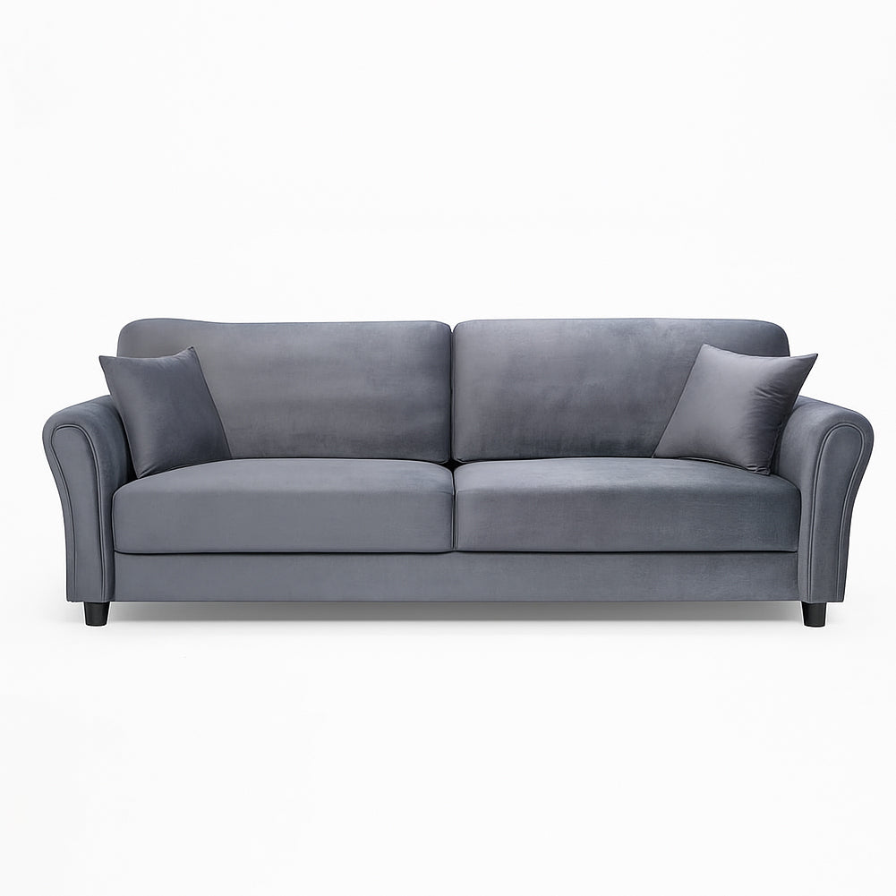 Divano 3 Posti con Rivestimento in Velluto Grigio Premium Sofa Relax 212x75x87cm