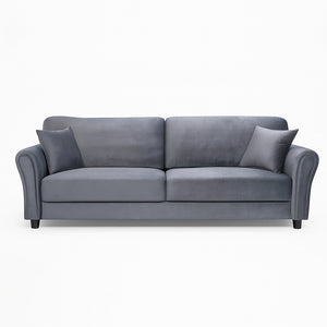 Divano 3 Posti con Rivestimento in Velluto Grigio Premium Sofa Relax 212x75x87cm