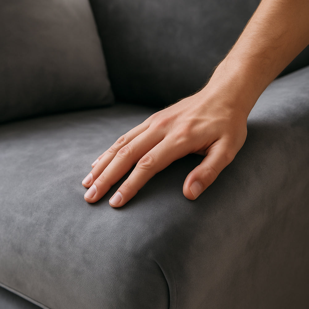 Divano 3 Posti con Rivestimento in Velluto Grigio Premium Sofa Relax 212x75x87cm