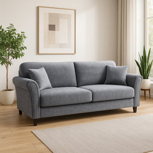 Divano 3 Posti con Rivestimento in Velluto Grigio Premium Sofa Relax 212x75x87cm