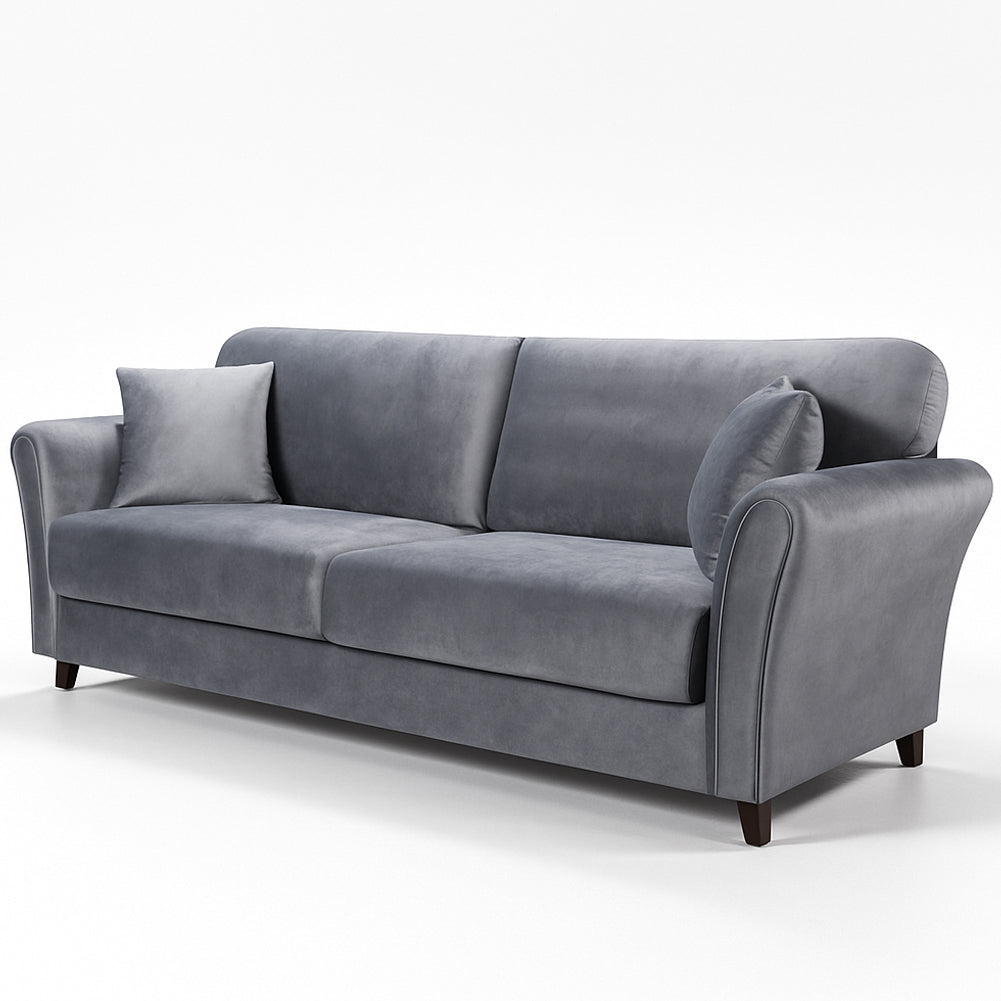 Divano 3 Posti con Rivestimento in Velluto Grigio Premium Sofa Relax 212x75x87cm