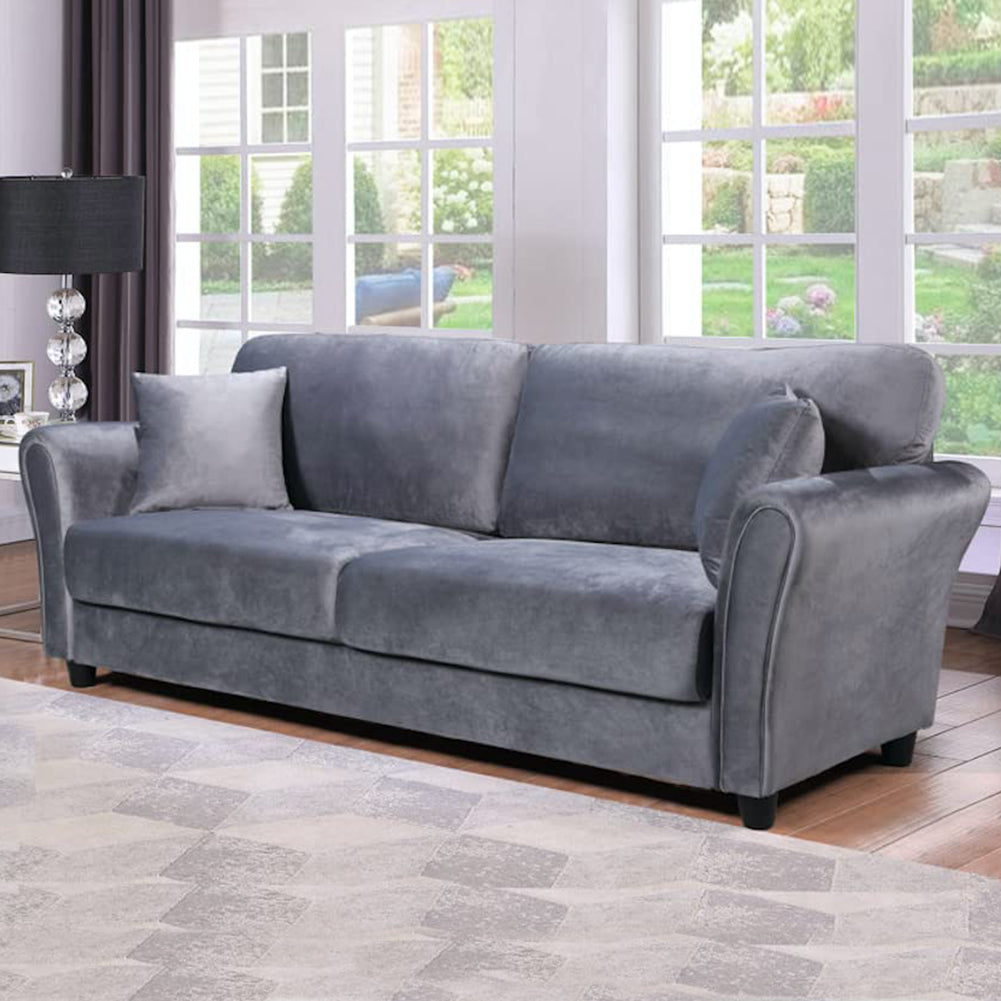 Divano 3 Posti con Rivestimento in Velluto Grigio Premium Sofa Relax 212x75x87cm