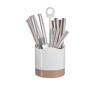 Kit 16 Posate Acciaio Manico Marrone con Supporto Scolaposate Design Moderno