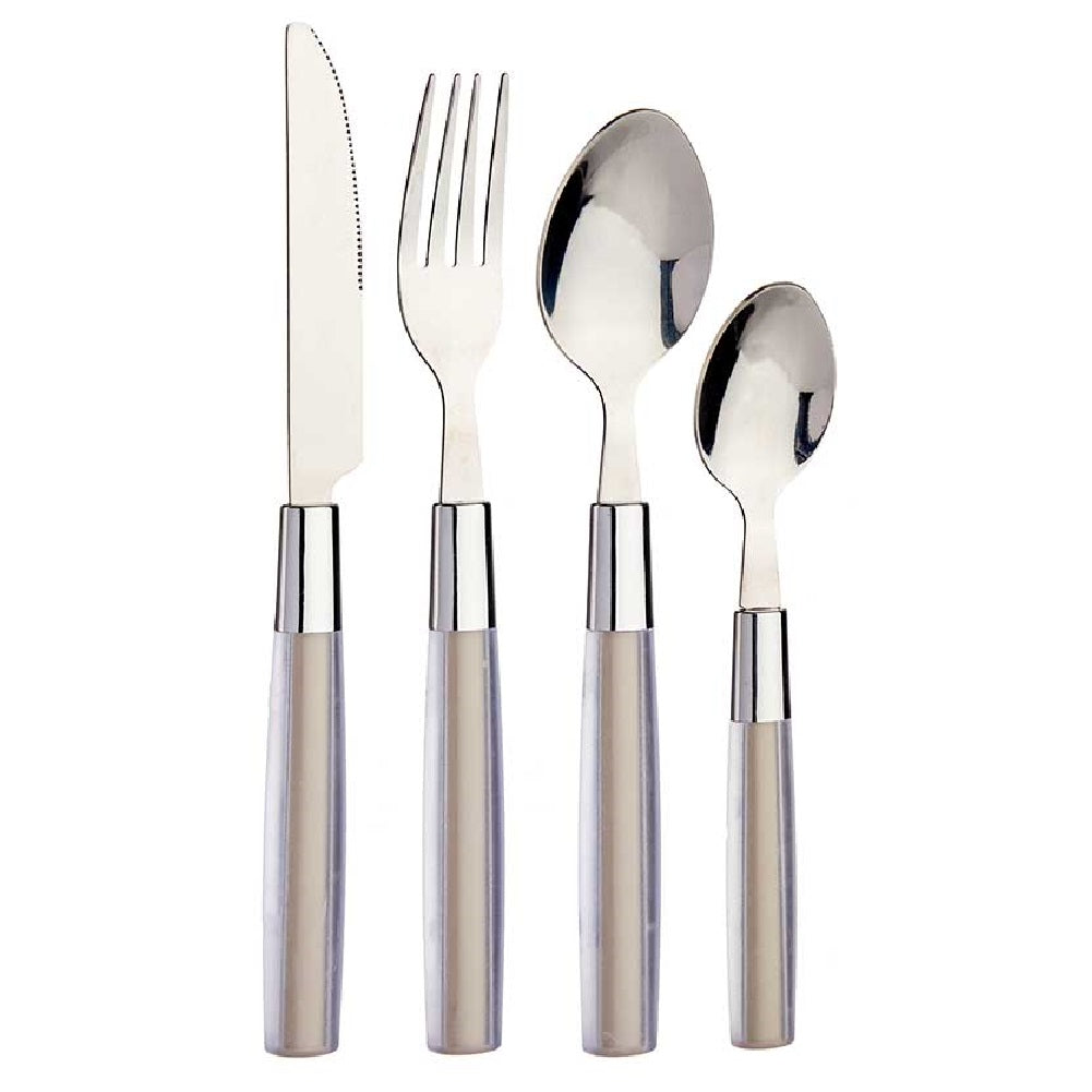 Kit 16 Posate Acciaio Manico Marrone con Supporto Scolaposate Design Moderno