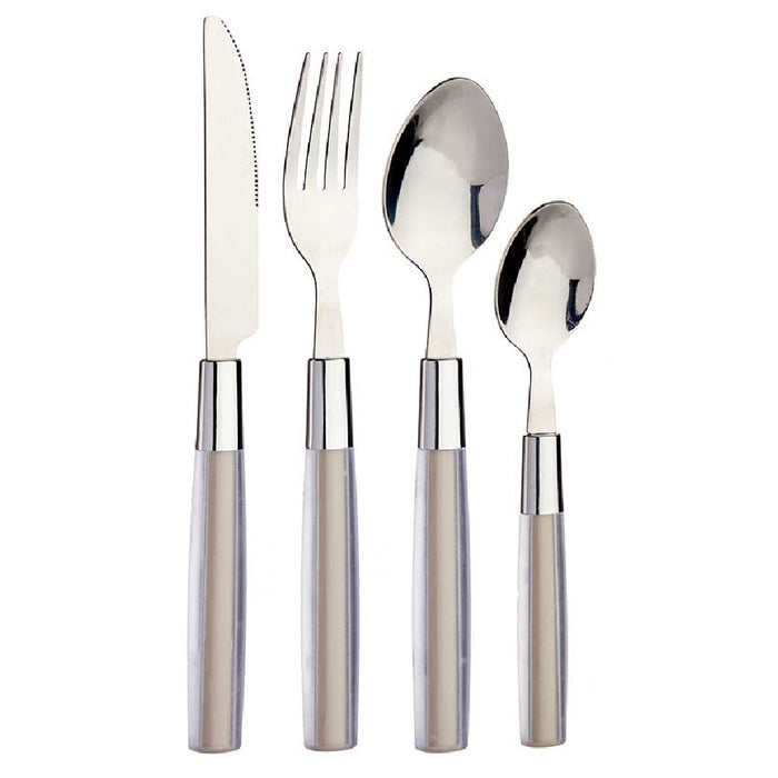 Kit 16 Posate Acciaio Manico Marrone con Supporto Scolaposate Design Moderno