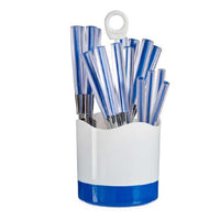 Kit 16 Posate Acciaio Manico Blu con Supporto Scolaposate Design Moderno