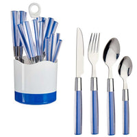 Kit 16 Posate Acciaio Manico Blu con Supporto Scolaposate Design Moderno