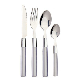 Kit 16 Posate Acciaio Manico Grigio con Supporto Scolaposate Design Moderno