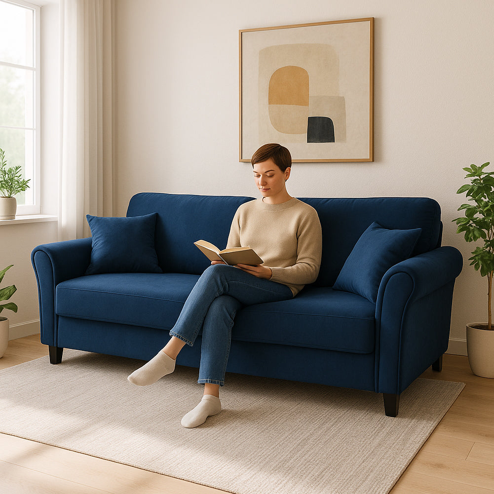 Divano 3 Posti con Rivestimento in Velluto Blu Premium Sofa Relax 212x75x87 cm