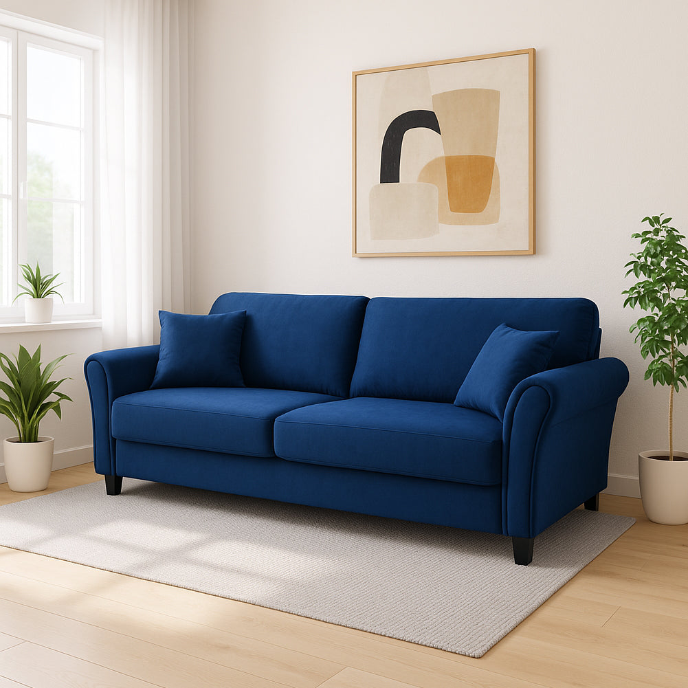 Divano 3 Posti con Rivestimento in Velluto Blu Premium Sofa Relax 212x75x87 cm