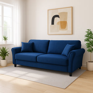Divano 3 Posti con Rivestimento in Velluto Blu Premium Sofa Relax 212x75x87 cm