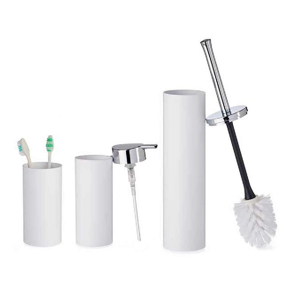 kit Accessori Bagno 3 pezzi Plastica Abs Bianco Silver Design Moderno Resistente