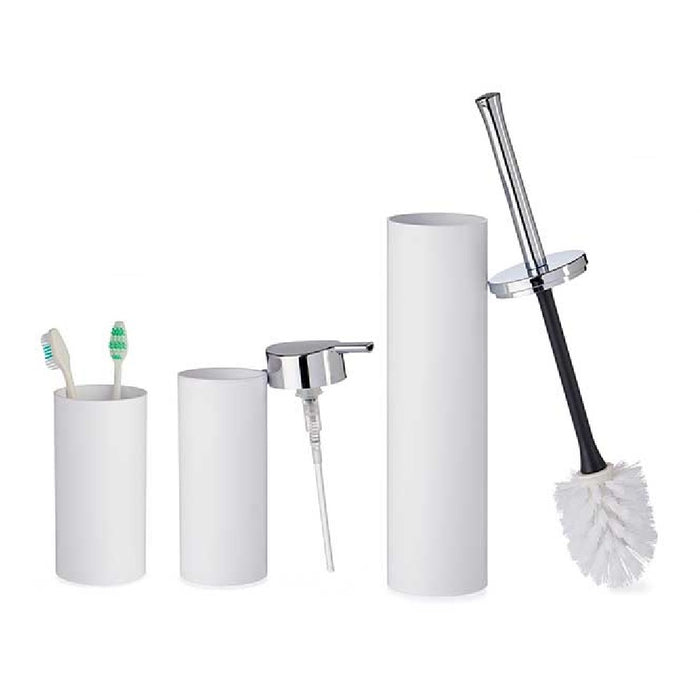 kit Accessori Bagno 3 pezzi Plastica Abs Bianco Silver Design Moderno Resistente
