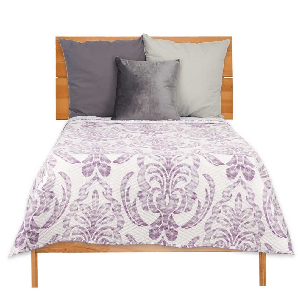 Trapuntino Letto Matrimoniale 240x260 cm Reversibile Bianco Viola Moderno