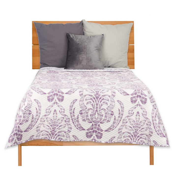 Trapuntino Letto Matrimoniale 240x260 cm Reversibile Bianco Viola Moderno