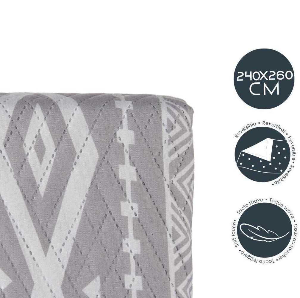 Trapuntino Letto Matrimoniale 240x260 cm Reversibile Bianco Grigio Moderno