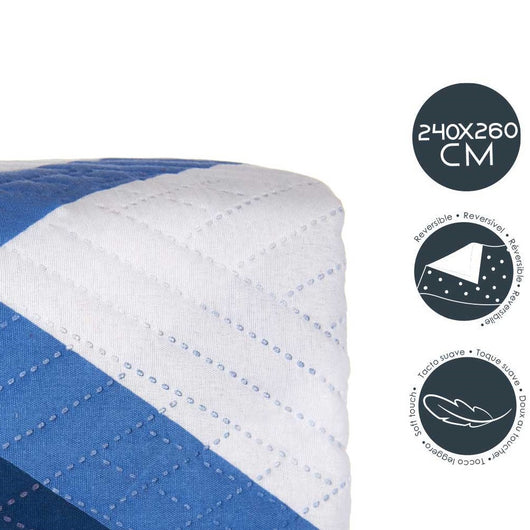 Trapuntino Letto Matrimoniale 240x260 cm Reversibile Bianco Azzurro Moderno