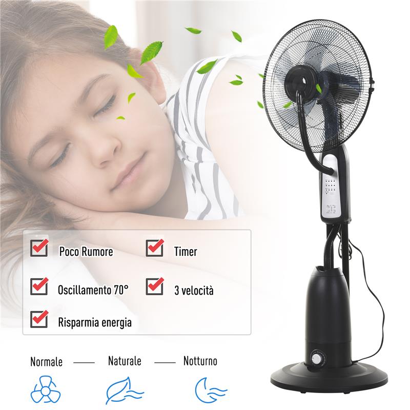 VENTILATORE OSCILLANTE CON NEBULIZZATORE 3 MODALITÀ E TIMER