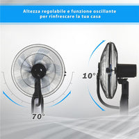 VENTILATORE OSCILLANTE CON NEBULIZZATORE 3 MODALITÀ E TIMER