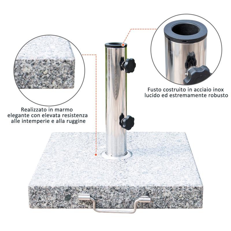 SUPPORTO BASE PER OMBRELLONE DA GIARDINO IN MARMO 29KG, 42X42X36CM