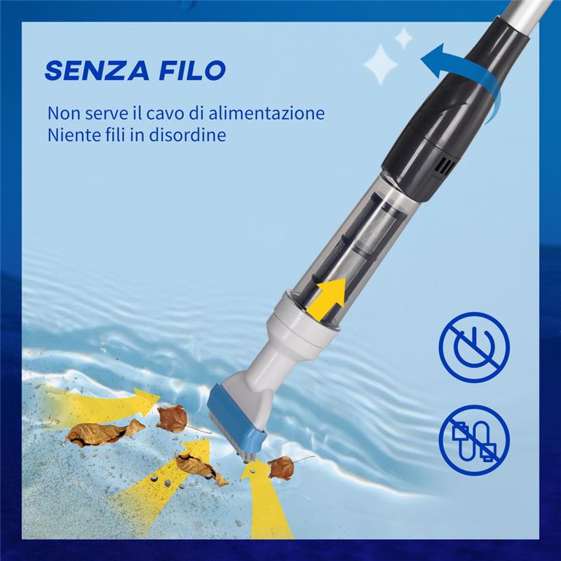 ASPIRAPOLVERE PER PISCINA CORDLESS CON ASTA A 3 LIVELLI,Ø6X106-162 CM