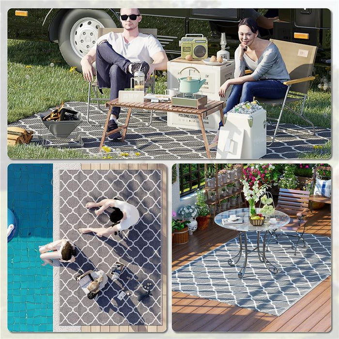 TAPPETO PER ESTERNO 182X274 CM PIEGHEVOLE E REVERSIBILE IN POLIPROPILENE GRIGIO E BIANCO