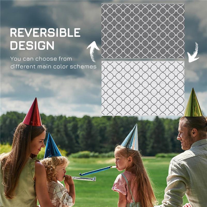 TAPPETO PER ESTERNO 182X274 CM PIEGHEVOLE E REVERSIBILE IN POLIPROPILENE GRIGIO E BIANCO