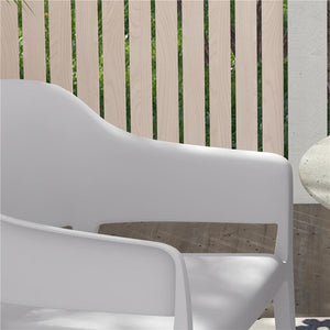 SET 4 SEDIE DA GIARDINO IN PLASTICA IMPILABILI CON BRACCIOLI E SCHIENALE ALTO IN PP, GRIGIO