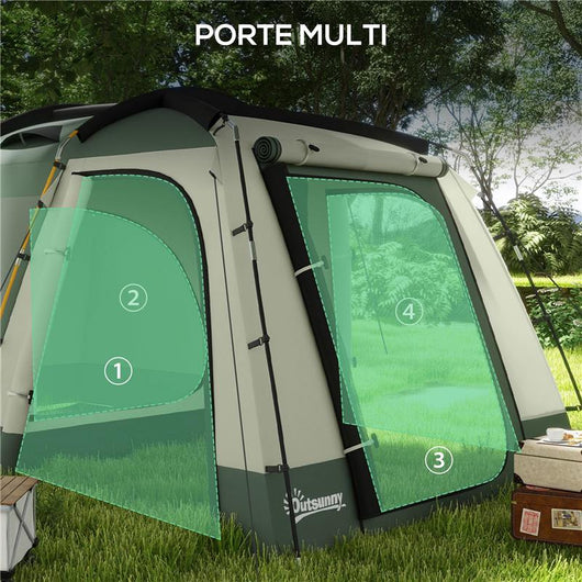 TENDA DA CAMPEGGIO 4 POSTI IMPERMEABILE CON ZONA NOTTE E ZONA GIORNO, IN POLIESTERE, 460X300X200 CM, VERDE