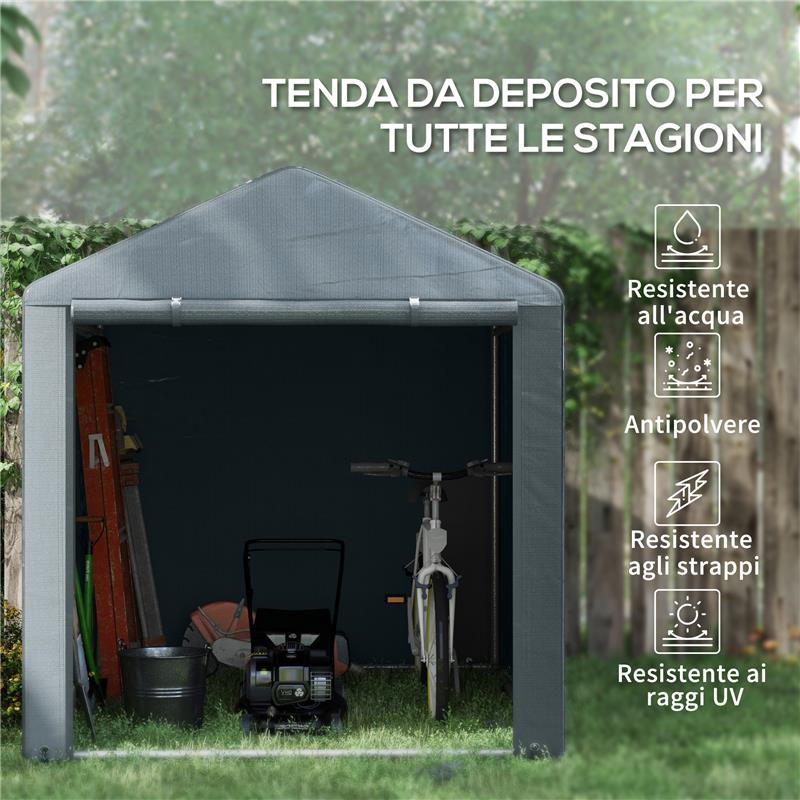 CAPANNO PORTA ATTREZZI E TENDA GARAGE PER BICI E MOTO CON COPERTURA ANTI-UV, 1.6X2M, GRIGIO SCURO