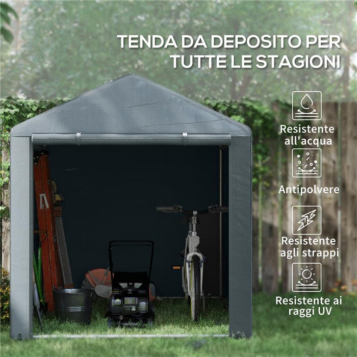 CAPANNO PORTA ATTREZZI E TENDA GARAGE PER BICI E MOTO CON COPERTURA ANTI-UV, 1.6X2M, GRIGIO SCURO