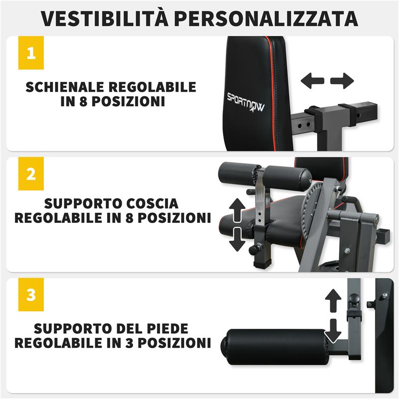 CALF MACHINE CON SCHIENALE E CUSCINETTI REGOLABILI IN ACCIAIO PLASTICA ED EVA 100X90X105 CM GRIGIO E NERO