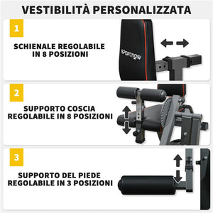 CALF MACHINE CON SCHIENALE E CUSCINETTI REGOLABILI IN ACCIAIO PLASTICA ED EVA 100X90X105 CM GRIGIO E NERO