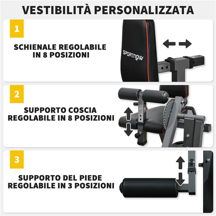 CALF MACHINE CON SCHIENALE E CUSCINETTI REGOLABILI IN ACCIAIO PLASTICA ED EVA 100X90X105 CM GRIGIO E NERO
