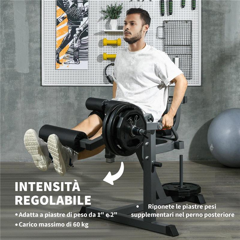 CALF MACHINE CON SCHIENALE E CUSCINETTI REGOLABILI IN ACCIAIO PLASTICA ED EVA 100X90X105 CM GRIGIO E NERO